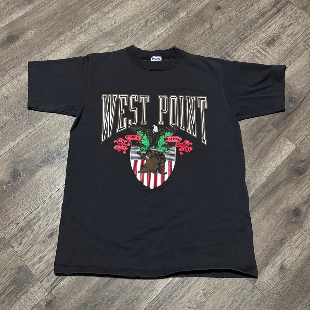 MVP West Point T Shirt Mens Large Black Excellent Vintage 90s Single Stitch USA